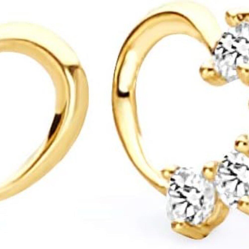 14k Yellow Gold Journey Heart Stud Earrings with Screw Back - 3 Different Color